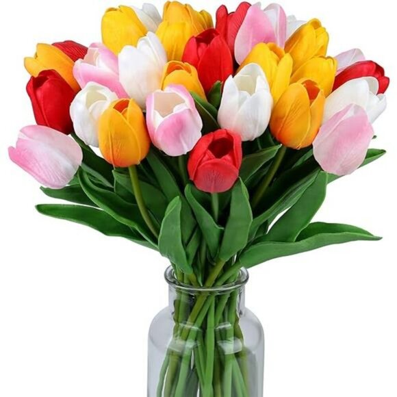 Artificial Tulip Flowers Real Touch 15pc Wedding Spring Home Decor Bouquet - Picture 7 of 7